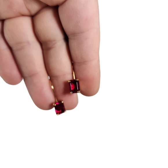 Ruby & Gold Leverback Earrings - Picture 3 of 6